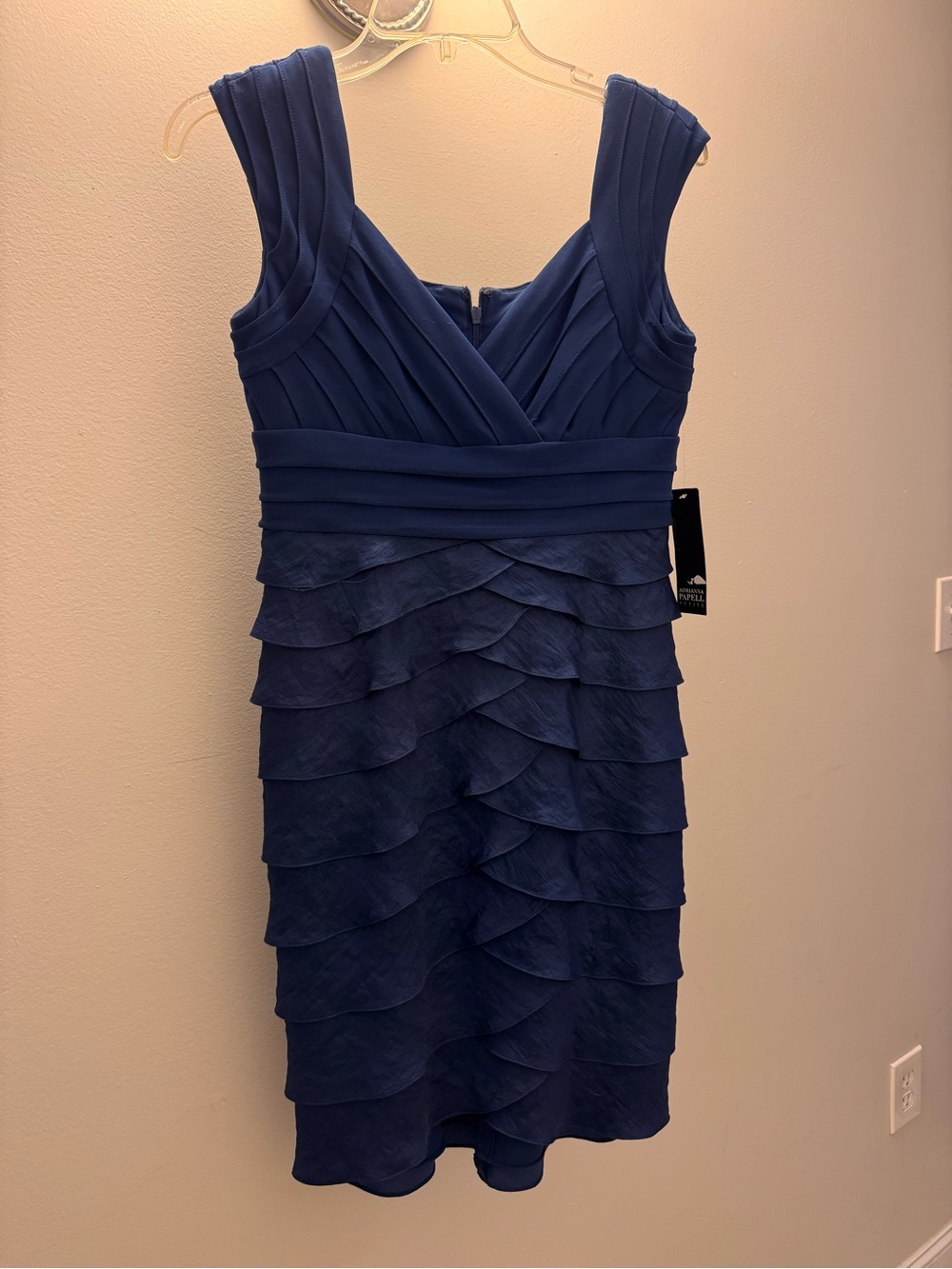 Adrianna Papell Navy Tiered Ruffle Sheath Dress
